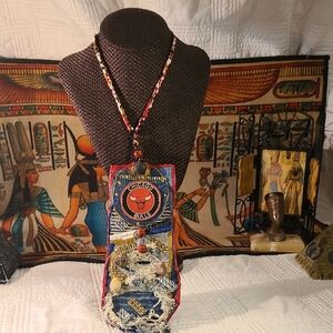 Chicago Bulls Beaded Junktie Necklace with Denim Distress Fabric